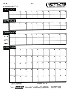 Quickcar Racing Time Organizer Sheets 50 Lap 51-230