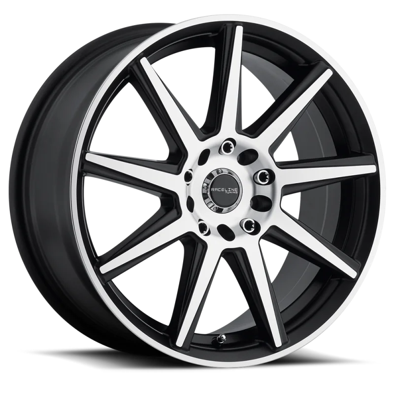 Raceline 144M Storm 15x7in / 5x100/5x114.3 BP / 40mm Offset / 72.62mm Bore - Black & Machined Wheel