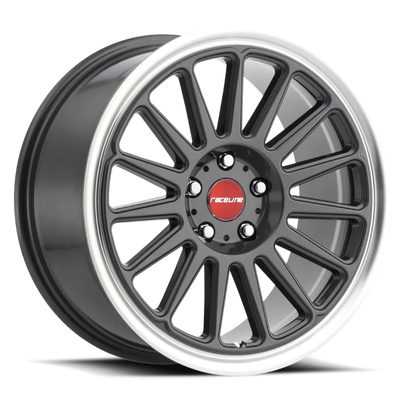 Raceline 315G Grip 17x8in / 5x100 BP / 40mm Offset / 72.6mm Bore - Gunmetal & Machined Wheel