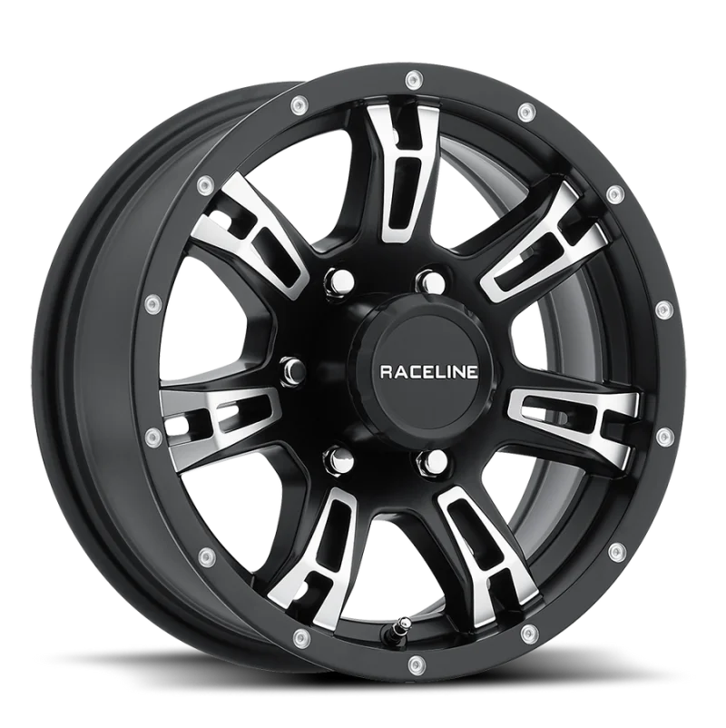 Raceline 840 Arsenal 15x5in / 5x114.3 BP / 0mm Offset / 3.19mm Bore - Black & Machined Wheel