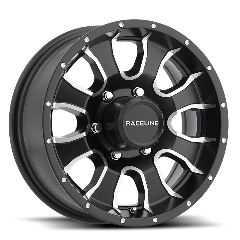Raceline 860M Mamba 15x5in / 5x114.3 BP / -0.125mm Offset / 3.190mm Bore - Black & Machined Wheel