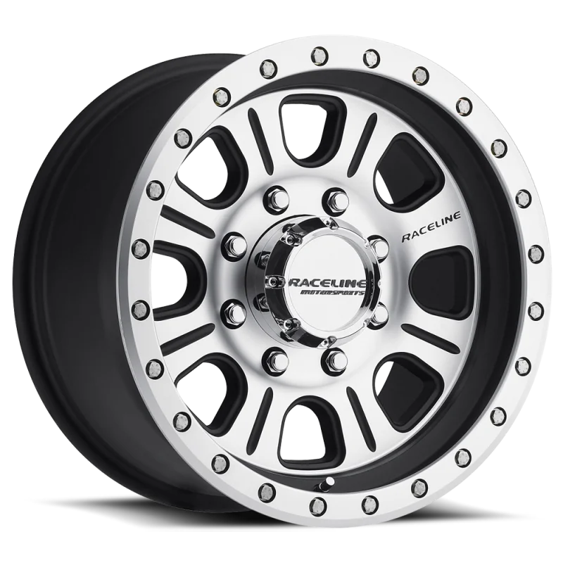 Raceline 928M Monster 17x9in / 6x139.7 BP / 0mm Offset / 107.95mm Bore - Black & Machined Wheel