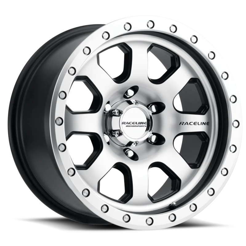 Raceline 929M Avenger 17x9in / 8x165.1 BP / 20mm Offset / 130.81mm Bore - Black & Machined Wheel