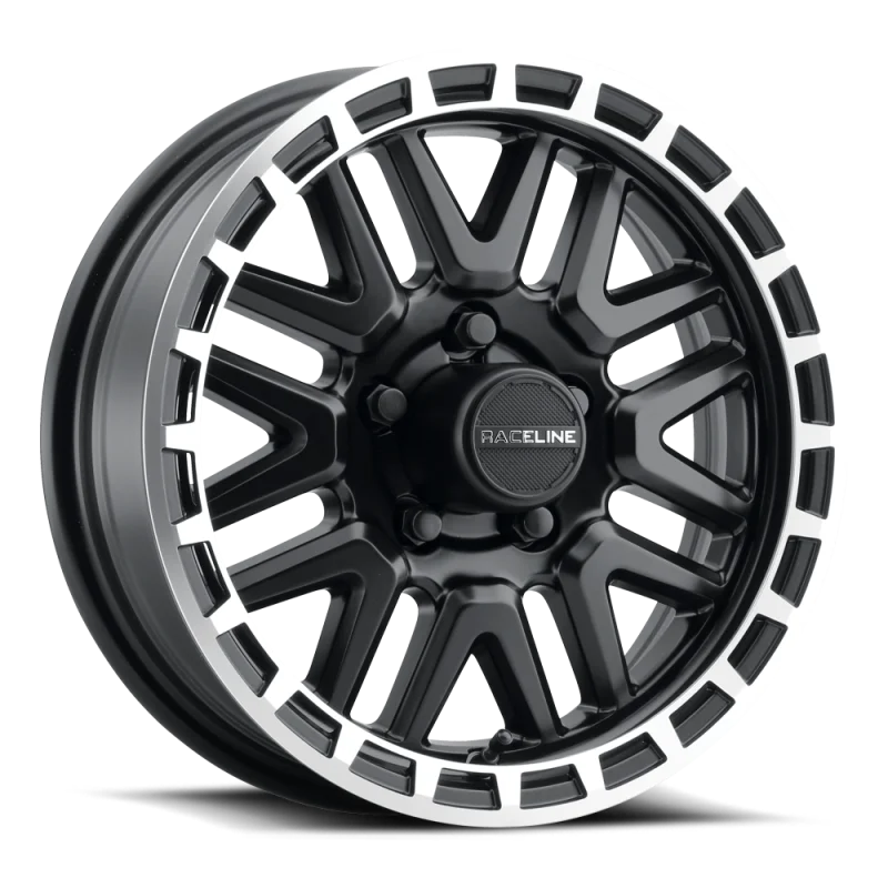 Raceline 953BM Krank 14x6in / 5x114.3 BP / 0mm Offset / 3.19mm Bore - Black & Machined Wheel