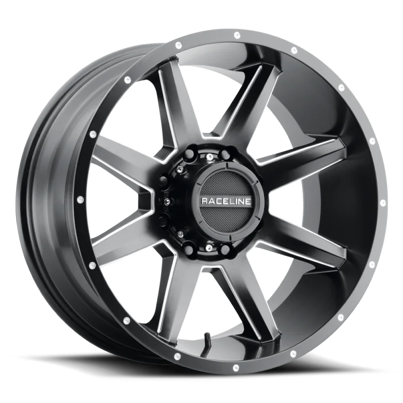 Raceline 954M Stryker 20x9in / 6x139.7 BP / 18mm Offset / 106.1mm Bore - Satin Black & Milled Wheel