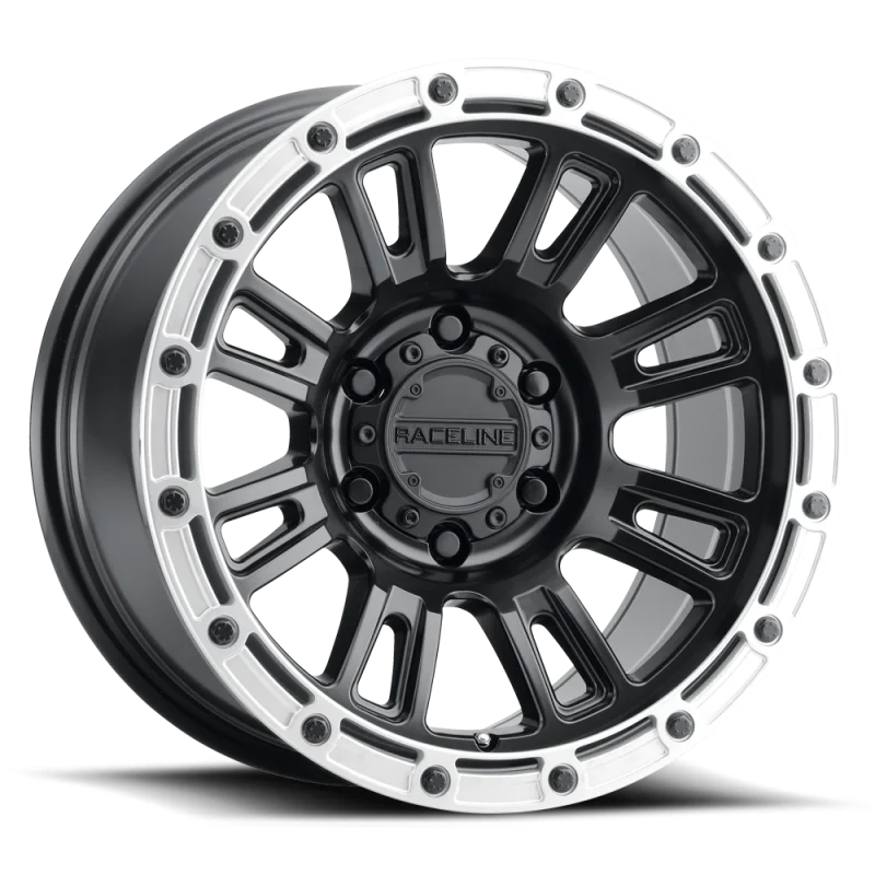 Raceline 956BS Compass 18x9in / 5x150 BP / 18mm Offset / 110.3mm Bore - Black & Silver Lip Wheel