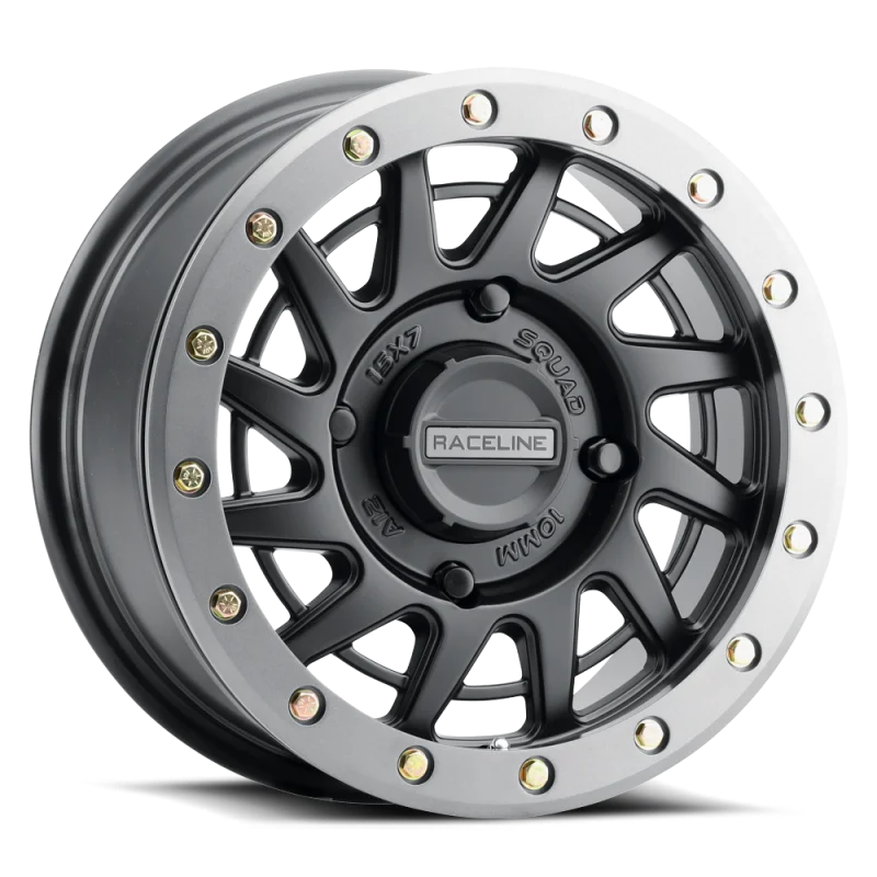 Raceline A12BG Squad 15x7in/4x156 BP/10mm Offset/132.5mm Bore - Black & Gunmetal Ring Beadlock Wheel