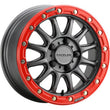 Load image into Gallery viewer, Raceline A14GR Alpha 15x7in/4x156 BP/10mm Offset/132.5mm Bore - Gunmetal &amp; Red Ring Beadlock Wheel