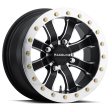 Load image into Gallery viewer, Raceline A71 Mamba 14x7in/4x156 BP/4+3 10mm Offset/132.5mm Bore - Blk &amp; Machined Ring Beadlock Wheel