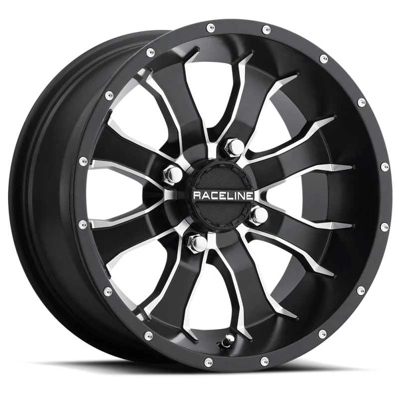 Raceline A77 Mamba 12x7in / 4x156 BP / 5mm Offset / 132.5mm Bore - Black & Machined Wheel