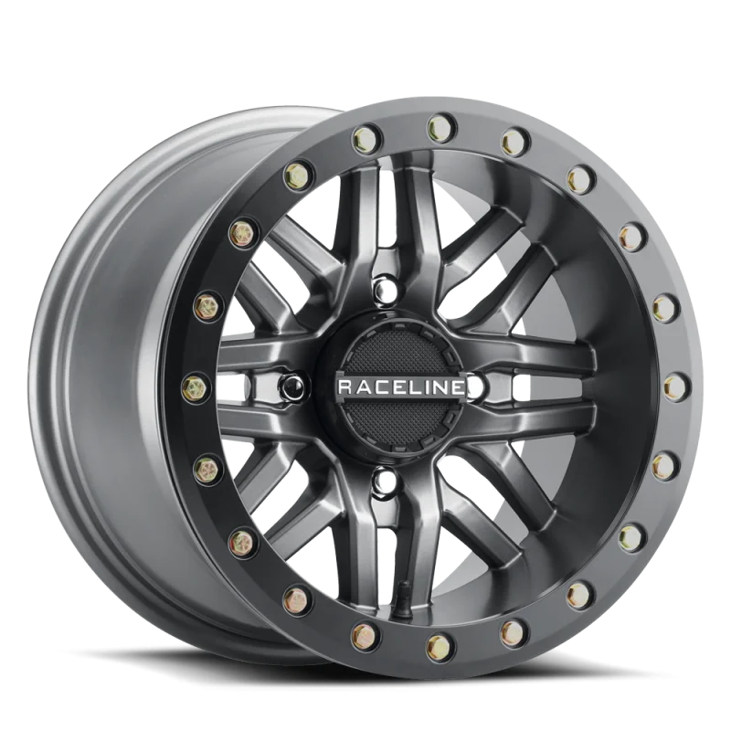 Raceline A91G Ryno 15x10in/4x156 BP/0mm Offset/132.5mm Bore - Gunmetal & Black Ring Beadlock Wheel
