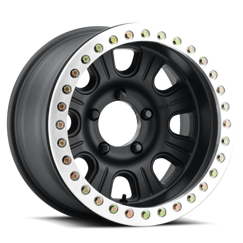 Raceline RT231 Monster 17x9.5in/8x165.1 BP/-32mm Offset/130.81mm Bore BLK & MACH Ring Beadlock Wheel