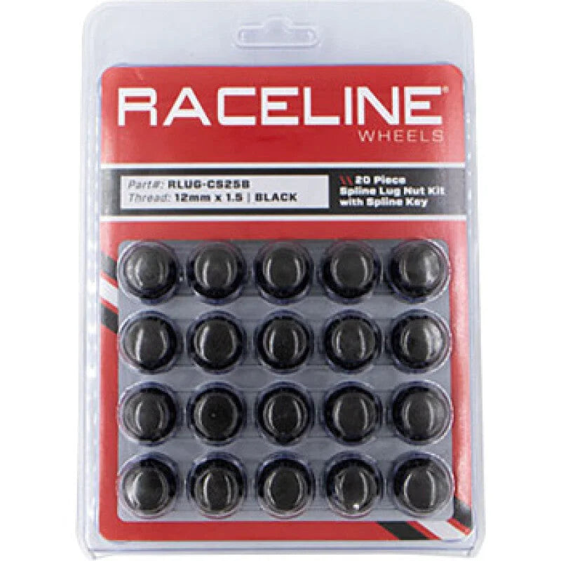 Raceline Spline Lug Nut Kit with Spline Key 12 x 1.5 - 20 Pack - Black - Main Product View