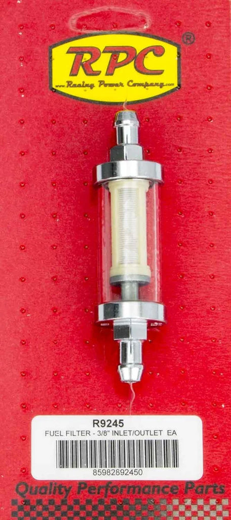 Racing Power Company 3/8in Chrome/Clear Fuel Filter