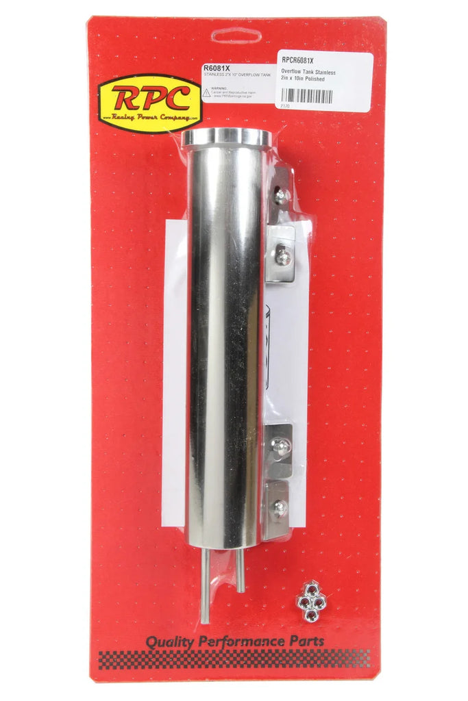Racing Power Company Overflow Tank Stainless 2in x 10in Polished
