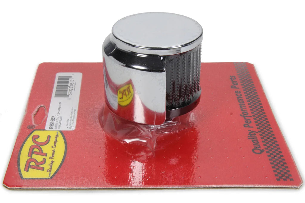 Racing Power Company Push In Breather 3in Tall Chrome/Black