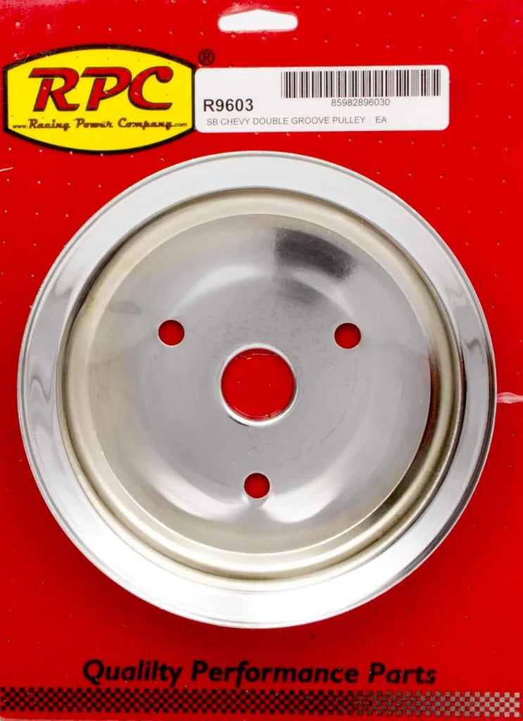 Racing Power Company SBC 2GROOVE CRANK PULLEY SHORT PUMP CHROME