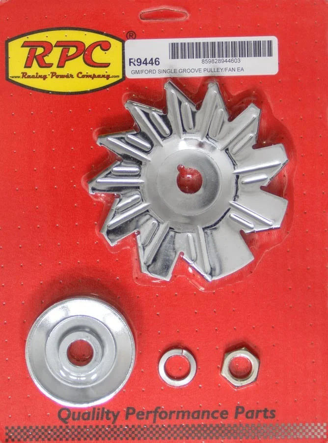 Racing Power Company SIngle Groove Alternator Pulley And Fan Chrome