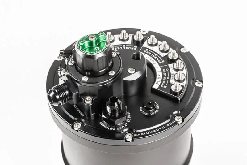 Radium Multi-Pump Fuel Surge Tank (Regulated) Fits Walbro F90000267/274/285 - Side View