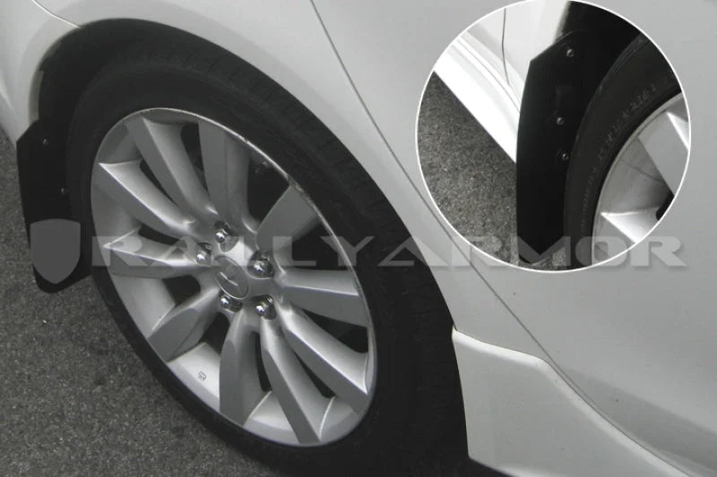 Rally Armor 07-17 Mitsubishi Lancer Basic Black Mud Flap w/ Black Logo - Main Product View