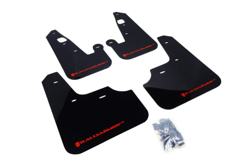 Rally Armor 07-17 Mitsubishi Lancer Black UR Mud Flap w/ Red Logo - Main Product View