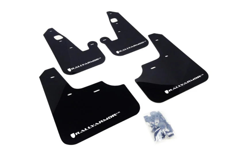 Rally Armor 07-17 Mitsubishi Lancer Black UR Mud Flap w/ White Logo - Main Product View