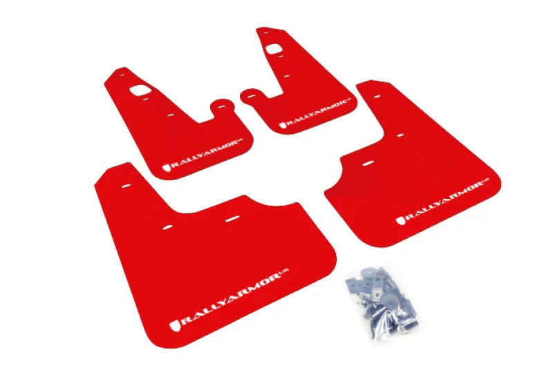 Rally Armor 07-17 Mitsubishi Lancer Red UR Mud Flap w/ White Logo - Main Product View