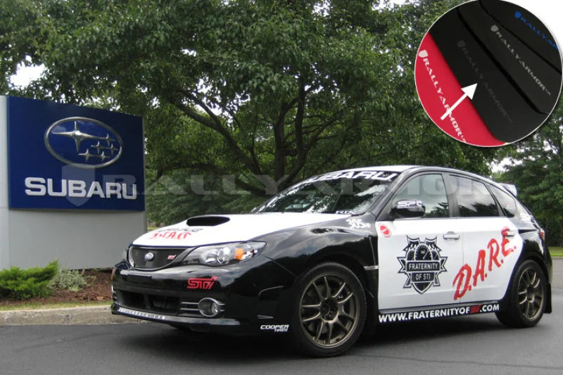 Rally Armor 08-11 Subaru STI (Hatch Only) / 11-14 WRX (Hatch Only) Black UR Mud Flap w/Grey Logo - Side View