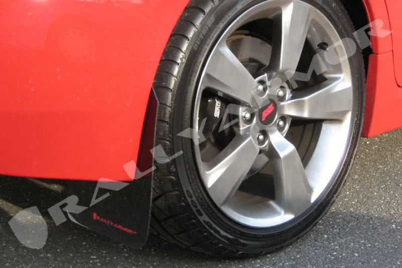Rally Armor 08-11 Subaru STI (Hatch Only) / 11-14 WRX (Hatch Only) Black UR Mud Flap w/Red Logo - Installation View