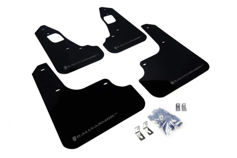 Rally Armor 08-17 Mitsubishi EVO X Black UR Mud Flap w/ Grey Logo - Main Product View
