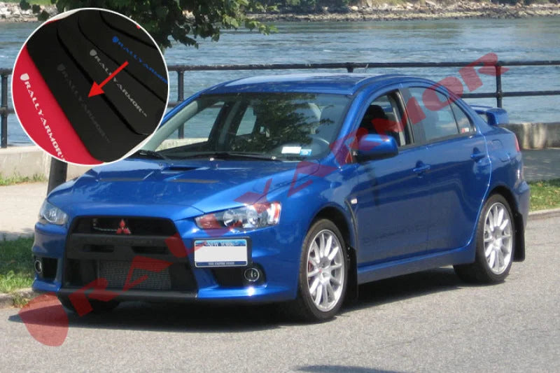 Rally Armor 08-17 Mitsubishi EVO X Black UR Mud Flap w/ Grey Logo - Side View