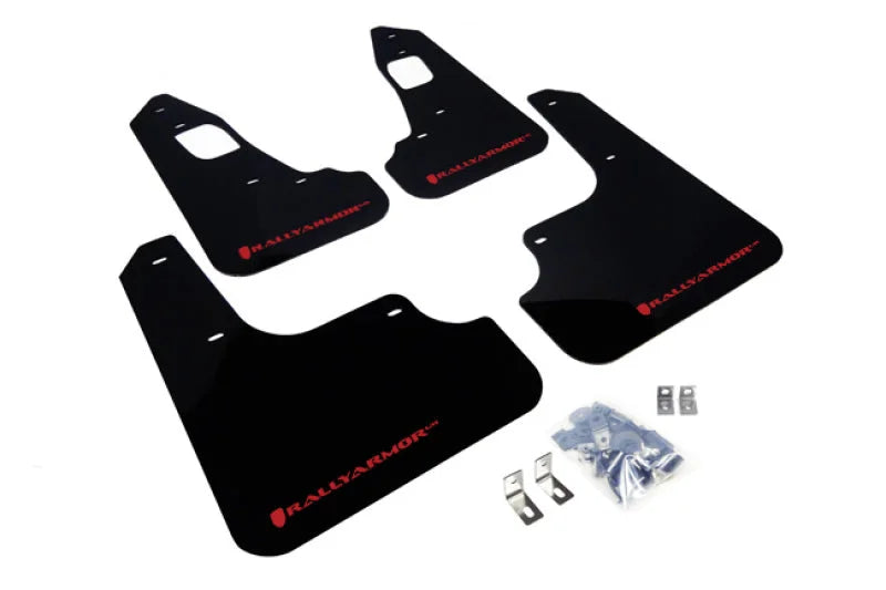 Rally Armor 08-17 Mitsubishi EVO X Black UR Mud Flap w/ Red Logo - Main Product View