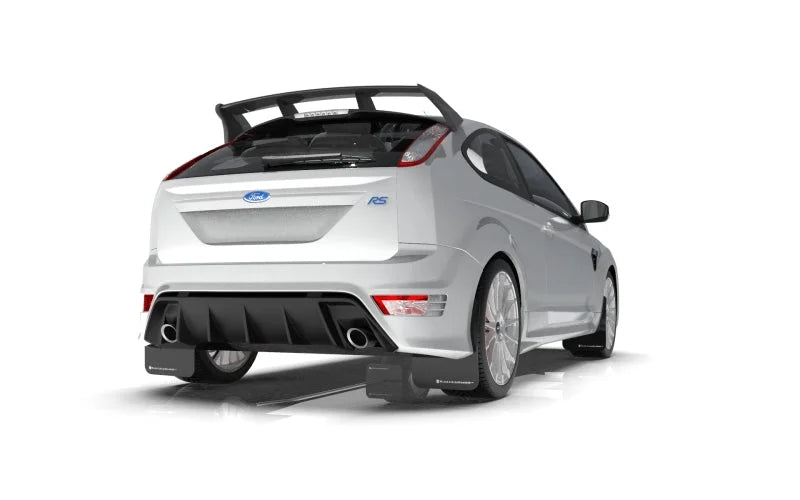 Rally Armor 09-11 Ford Focus MK2 RS Black UR Mud Flap White Logo - Detail View