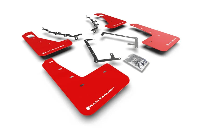 Rally Armor 09-11 Ford Focus MK2 RS Red UR Mud Flap White Logo - Main Product View