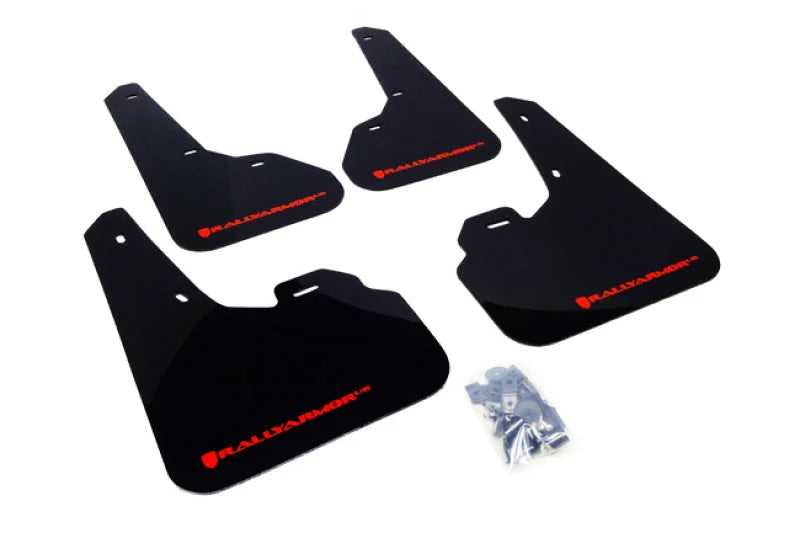 Rally Armor 10-13 Mazda3/Speed3 (Hatch/Sedan) Black UR Mud Flap w/Red Logo - Main Product View