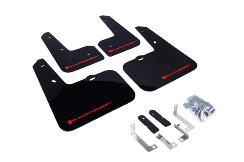 Rally Armor 12-18 Hyundai Veloster Black UR Mud Flap w/ Red Logo - Main Product View