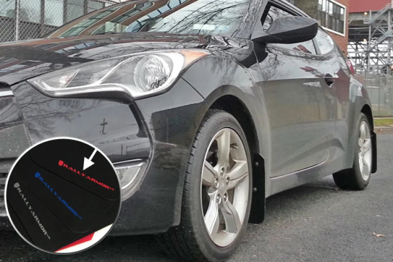 Rally Armor 12-18 Hyundai Veloster Black UR Mud Flap w/ Red Logo - Side View