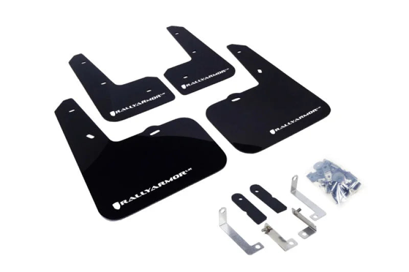 Rally Armor 12-18 Hyundai Veloster Black UR Mud Flap w/ White Logo - Main Product View