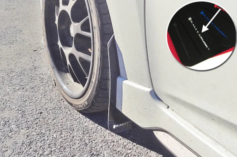 Rally Armor 12-18 Hyundai Veloster Black UR Mud Flap w/ White Logo - Side View