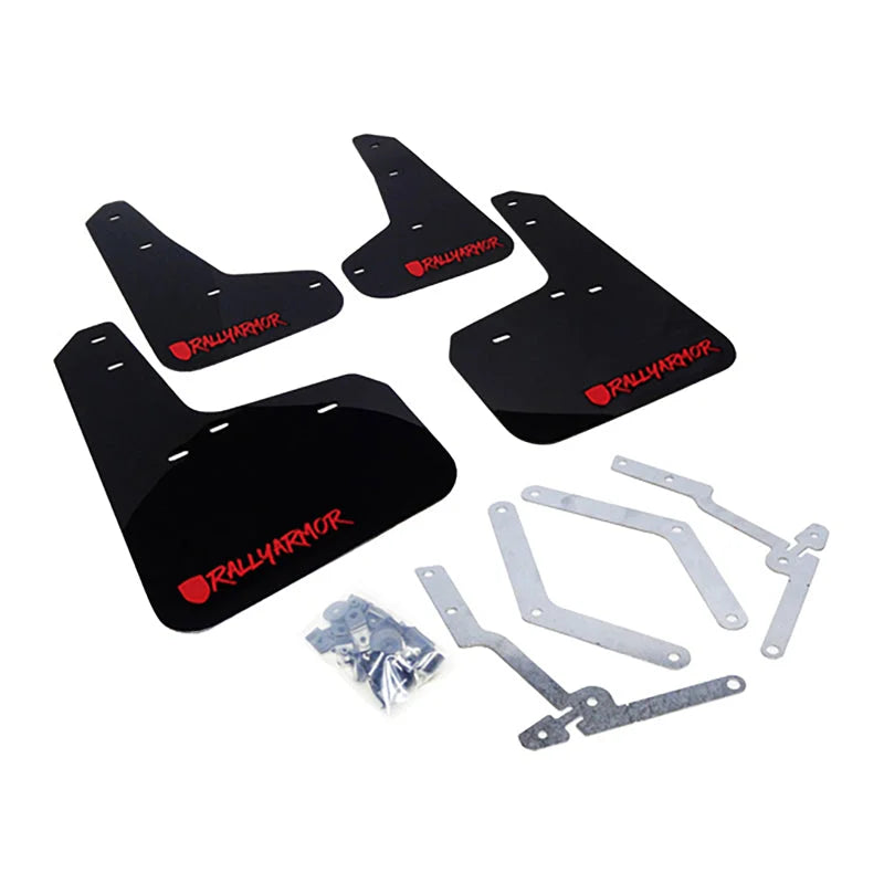 Rally Armor 12-19 Ford Focus ST / 16-19 RS Black UR Mud Flap w/Red Altered Font Logo - Side View