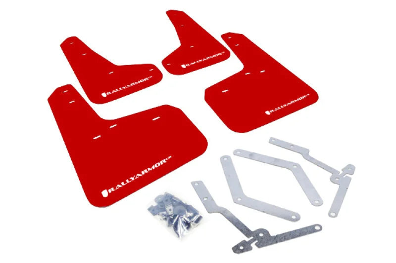 Rally Armor 12-19 Ford Focus ST / 16-19 RS Red Mud Flap w/White Logo - Main Product View