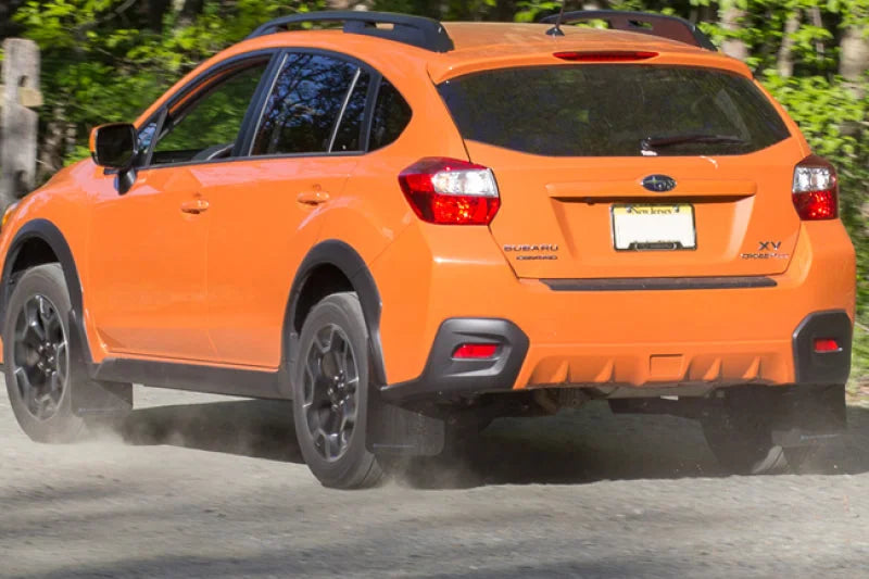 Rally Armor 13-17 Subaru Crosstrek XV Red Mud Flap w/White Logo - Back View