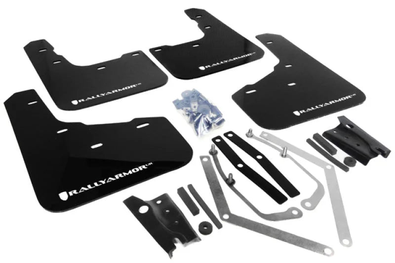 Rally Armor 13-19 Ford Fiesta ST Black UR Mud Flap w/White Logo - Main Product View