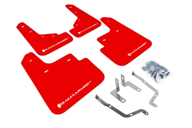 Rally Armor 14-18 Mazda3 Red UR Mud Flap w/White Logo - Main Product View
