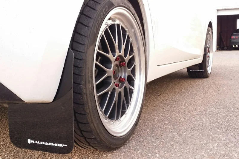 Rally Armor 14-18 Mazda3 Red UR Mud Flap w/White Logo - Back View