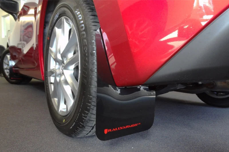 Rally Armor 14-18 Mazda3 Red UR Mud Flap w/White Logo - Installation View
