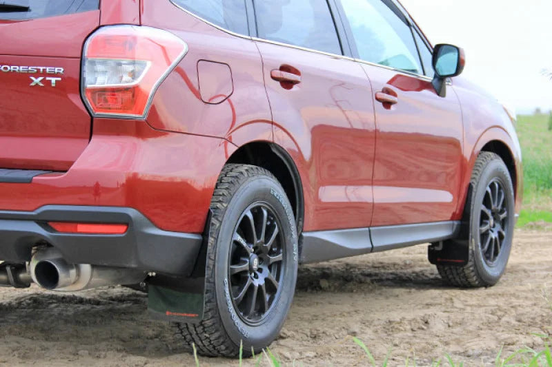Rally Armor 14-18 Subaru Forester Black Mud Flap w/ Grey Logo - Back View