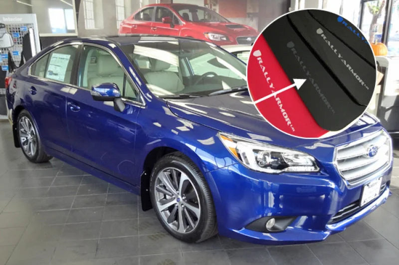 Rally Armor 15-19 Subaru Legacy Black UR Mud Flap w/ Grey Logo - Installation View