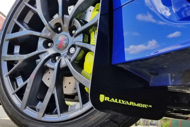 Rally Armor 15-21 Subaru WRX/STI Black UR Mud Flap w/Green Logo - Back View