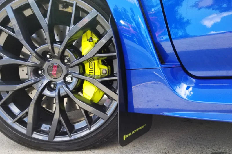 Rally Armor 15-21 Subaru WRX/STI Black UR Mud Flap w/Green Logo - Installation View